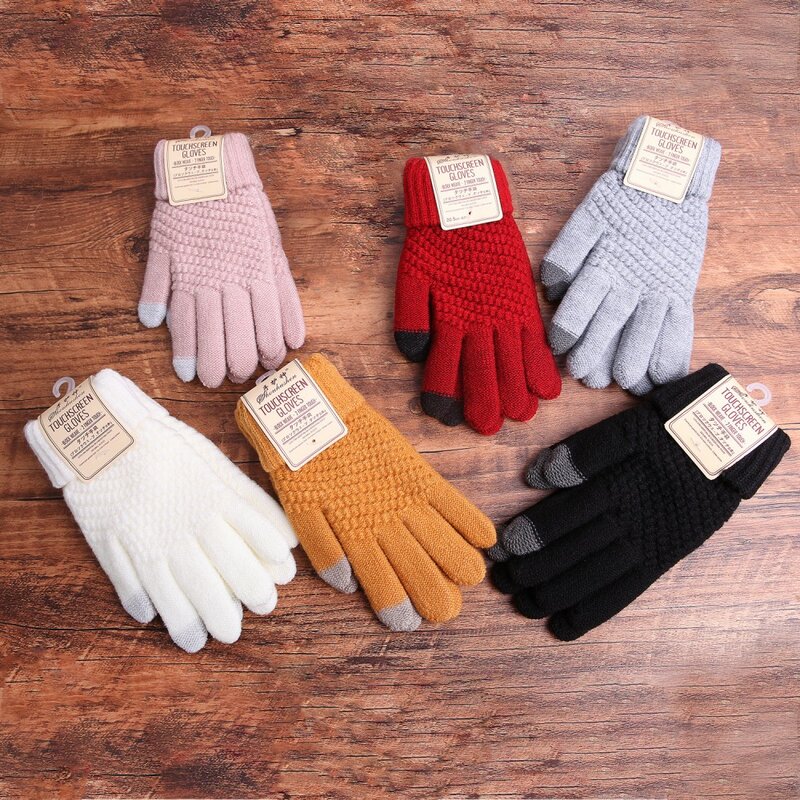 Вязаные перчатки для сенсорного экрана из искусственной кашемира и шерсти, зимние теплые варежки, гибкие перчатки для работы на открытом воздухе, женские перчатки