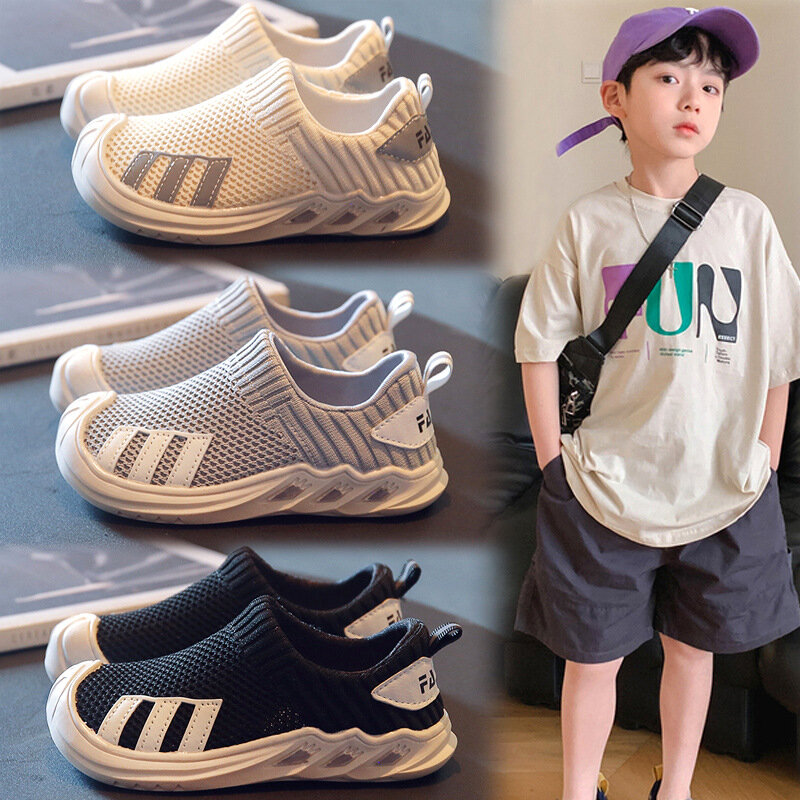 Letnie 2024 nowe trampki dziecięce dla chłopców średnie trampki z siateczką oddychające pojedyncze buty