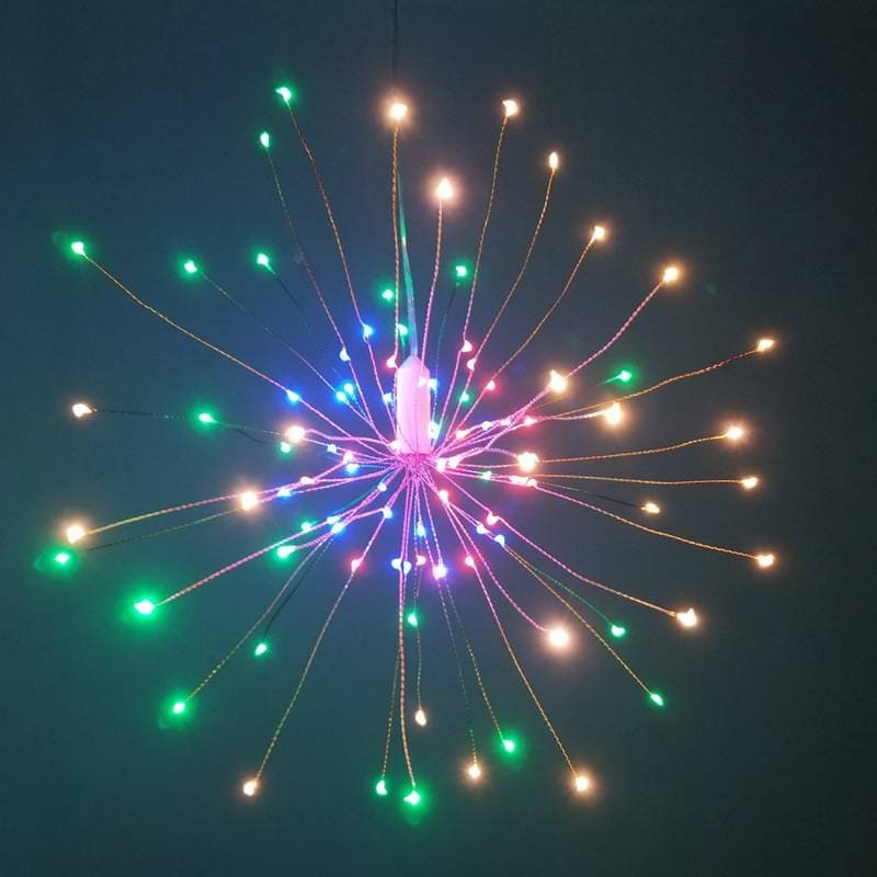 Luz LED de fuegos artificiales alimentada por batería, cadena de luces de alambre de cobre, decoración de jardín de Navidad y boda, 120/150/180LED