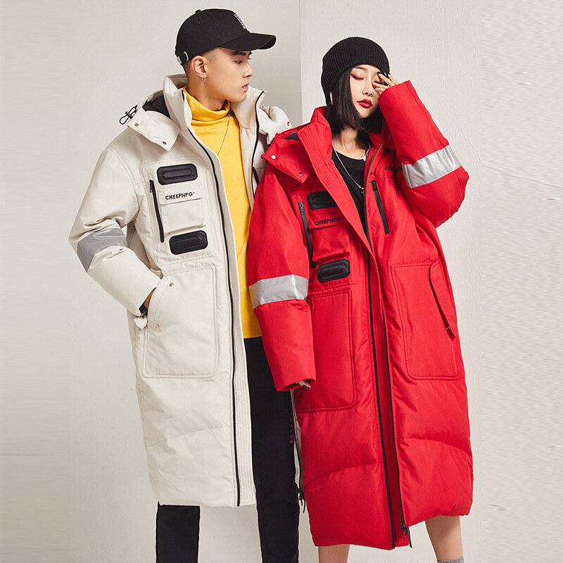 Couples' Down Jacket Long Knee-length Loose Large Size 2022 New Fashion Korean Men and Women's Winter Hooded Work Coat