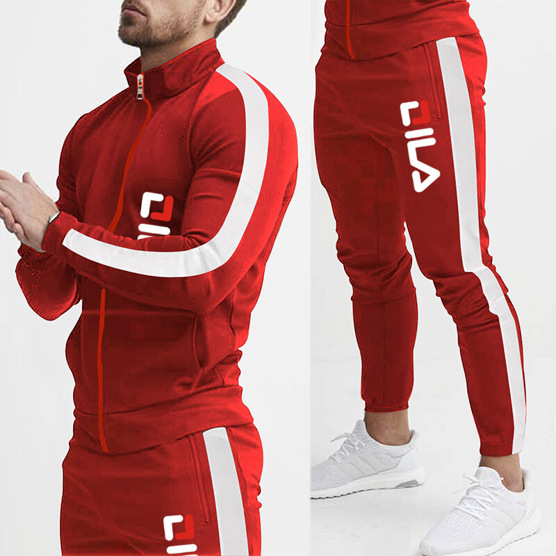 New Men's Casual Suit Colorblocking Outdoor Hundred High-class Tide Men's Long-sleeved Zipper Top Pants Two-piece Men's Style