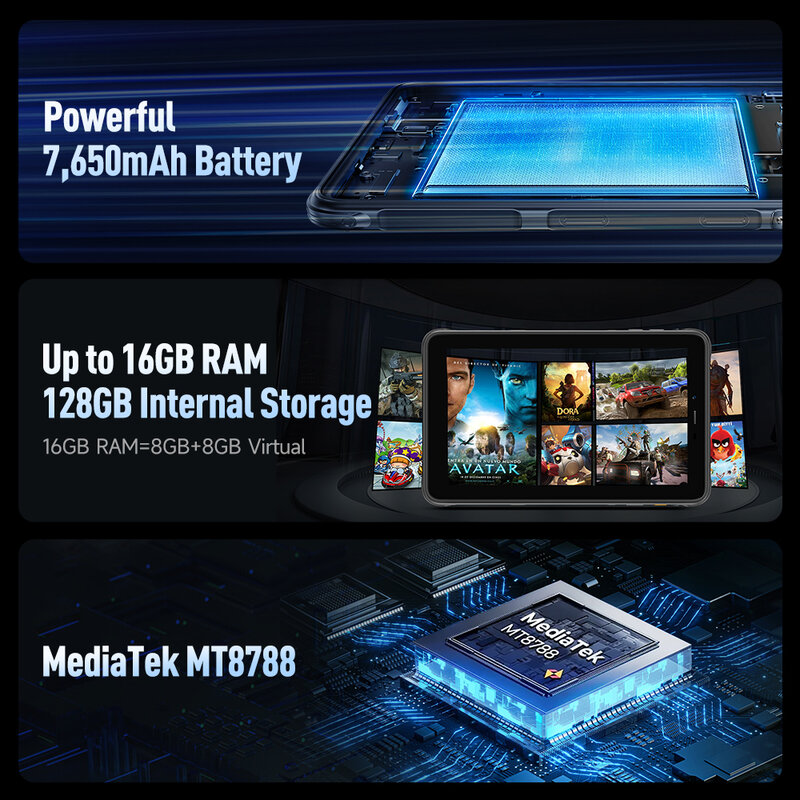【New】 ulefone pancerz Pad Pro Tablet z gumowaną obudową IP68/IP69K 4G MT8788 16GB RAM(8GB + 8GB wirtualny RAM) 128GB 48mp 7650mAh Android 13