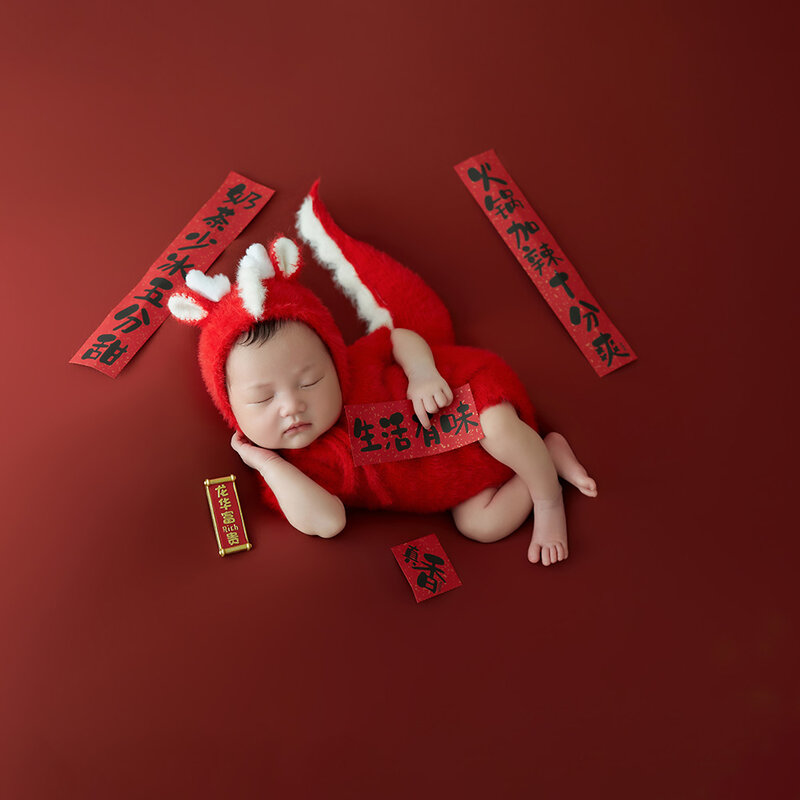 Newborn Photography Outfits Knitted Dragon Costume With Tail Chinese Spring Couplets Shooting Props New Year Theme Photo Outfits
