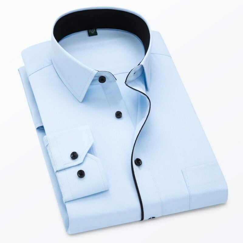 Camisa de algodón de manga larga para hombre, Camisa con solapa de un solo pecho, color rosa, azul, morado y blanco, para oficina y negocios, S-5XL