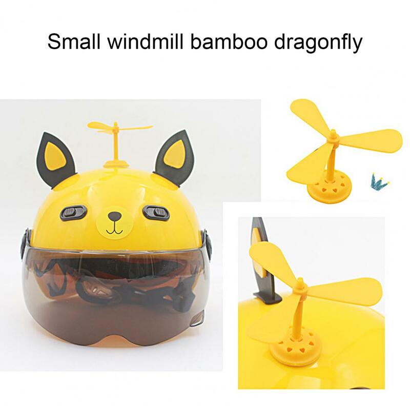 Bambu Dragonfly Motocicleta capacete para crianças, capacete Pinwheel, pólo grosso, ornamento do carro elétrico, moinho de vento, fácil instalação
