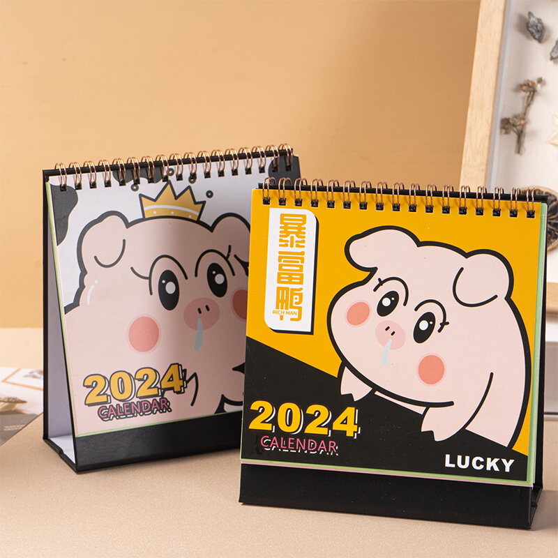 2024 Schattige Cartoon Dier Staande Flip Desktop Kalender Mini Desk Kalender Dagelijkse Maandelijkse Planning Voor Thuis Bureau Decoratie