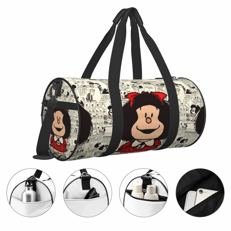 Mafaldas-Grande capacidade Cartoon Travel Bag, Anime, Treinamento, Ginásio, Esportes, Fitness, Ao ar livre, Bolsas, Corajoso, Menina, Casal Design