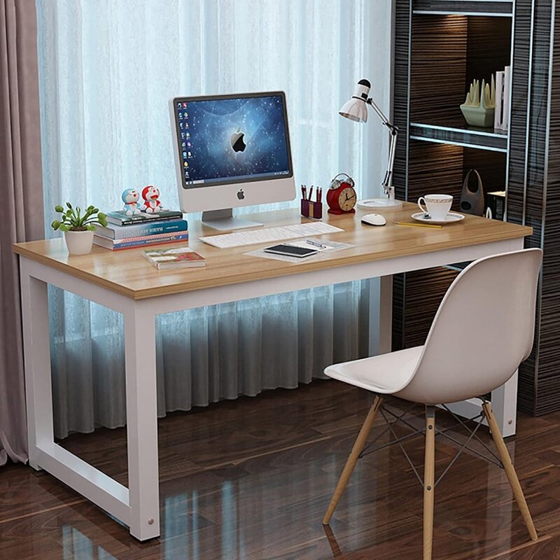 Modern Computer Desk 63 Inch Large Office Desk, Writing Study Table for Home Office Desk Workstation Wide Metal Sturdy Frame