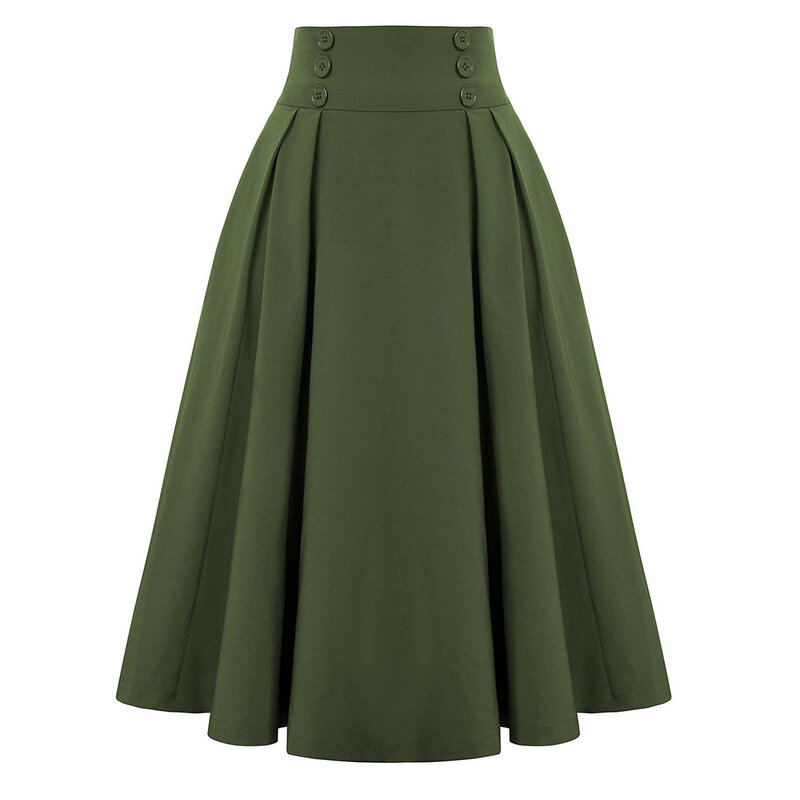 Женская винтажная юбка средней длины, однотонная черная, красная, желтая, зеленая юбка с высокой талией, лето 2024
