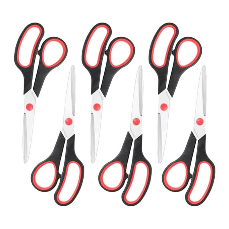 6Piece Scissors For Office Stainless Steel Multipurpose Scissors Sharp Black Comfort-Grip Handle, Suitable