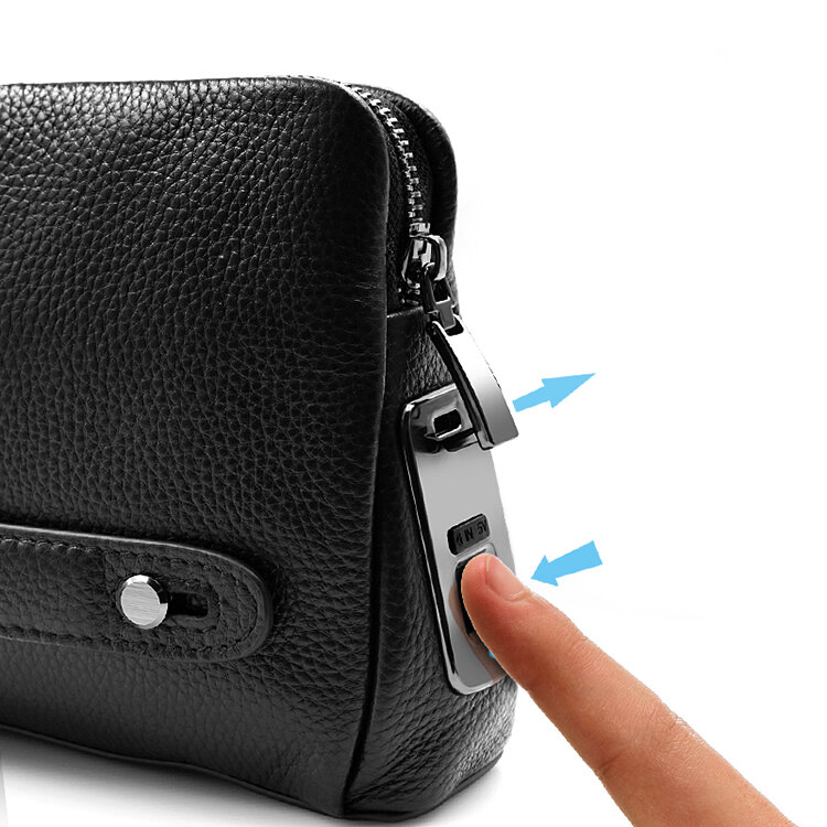 Men's Fingerprint Lock Bags for men Leather Hand Bag Male Long Money Wallets Mobile Phone Pouch Men Messenger Bag Anti-Theft