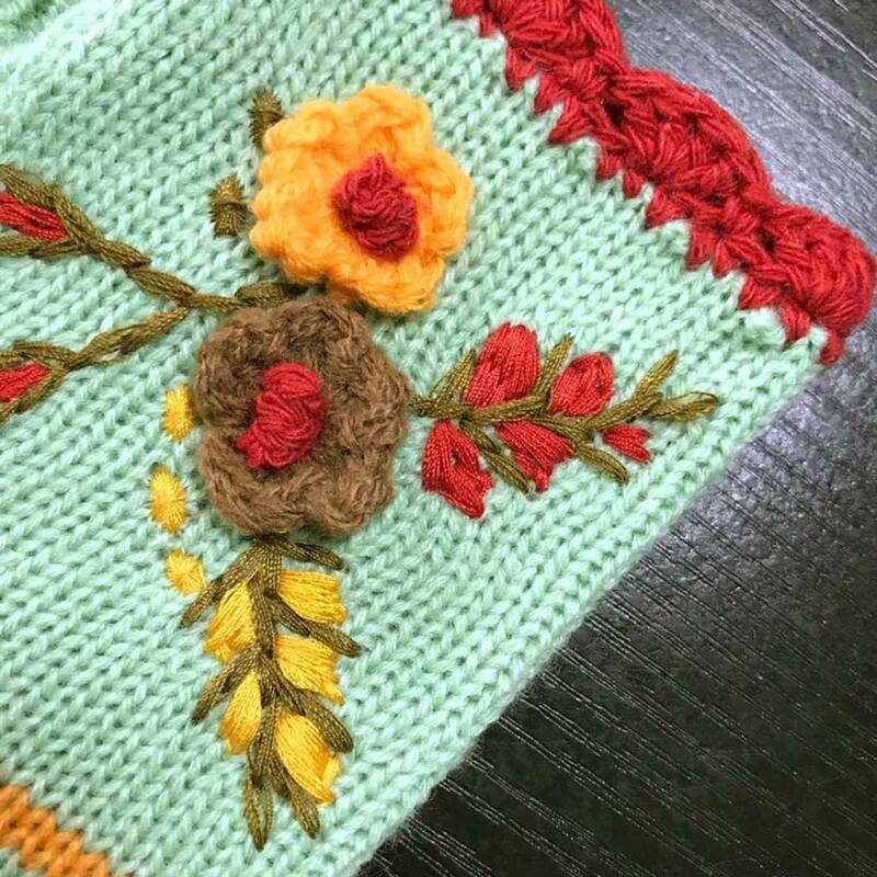 Sarung tangan rajut bunga, sarung tangan pakaian motif bunga musim dingin