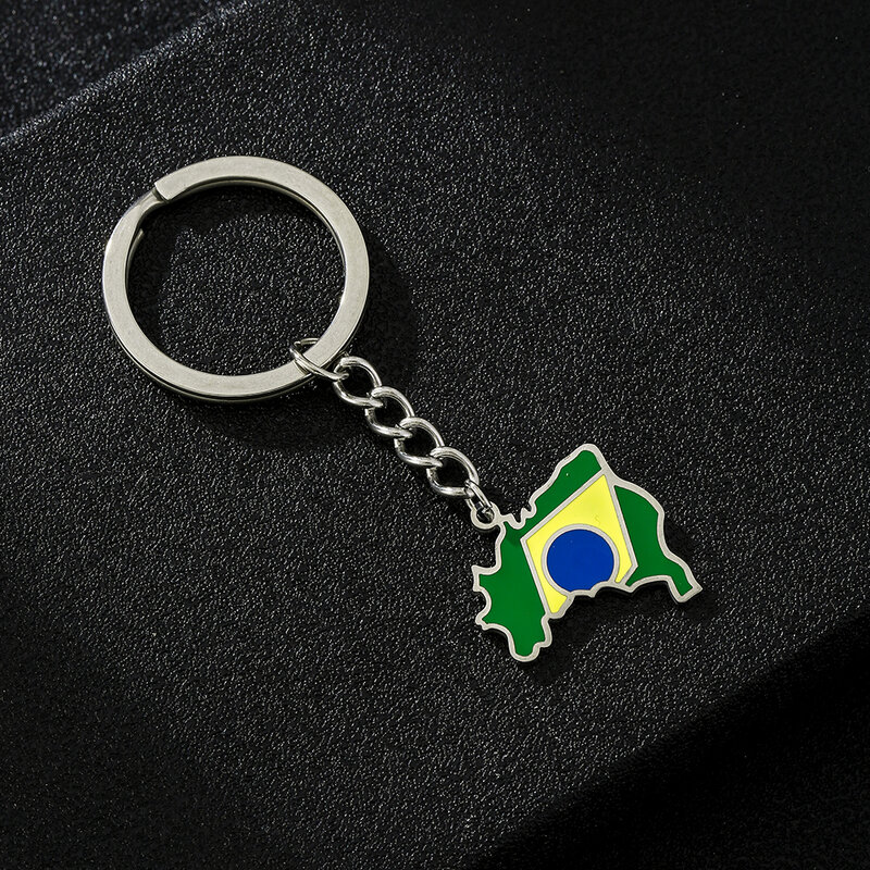 พวงกุญแจแฟชั่นลายธงบราซิลแผนที่บราซิลทำจากสเตนเลสสตีลของขวัญสำหรับผู้ชายและผู้หญิง