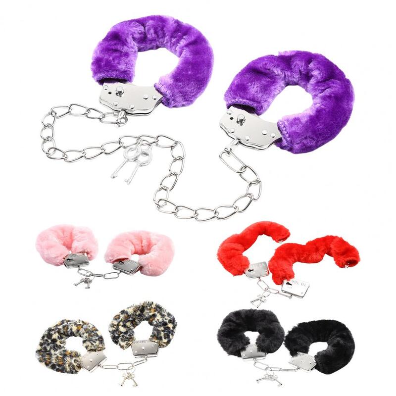 Stage Prop Double Lock Manacle Soft Faux Fur Bracelet Stainless Wrist Ankle O Ring Heavy Duty Hand Cuffs Adult Couple for Cops