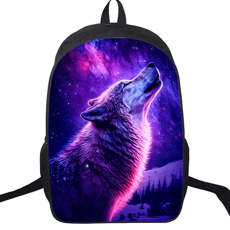 Tas punggung sekolah kapasitas besar Galaxy Wolf Lion tas ransel untuk anak laki-laki dan perempuan tas buku perjalanan siswa remaja