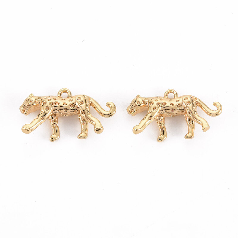 2pcs 3D Cheetah Charms ottone Animal pendenti placcato oro reale 18 carati per orecchini bracciale collana accessori fatti a mano muslimah
