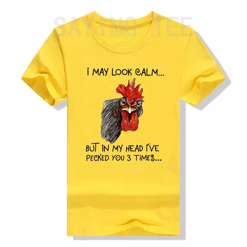 I May Look Calm Chicken Funny Rooster Tee Shirts Funny Chick Print Farmer Graphic T-Shirts Cute Short Sleeve Blouses Pomysł na prezent
