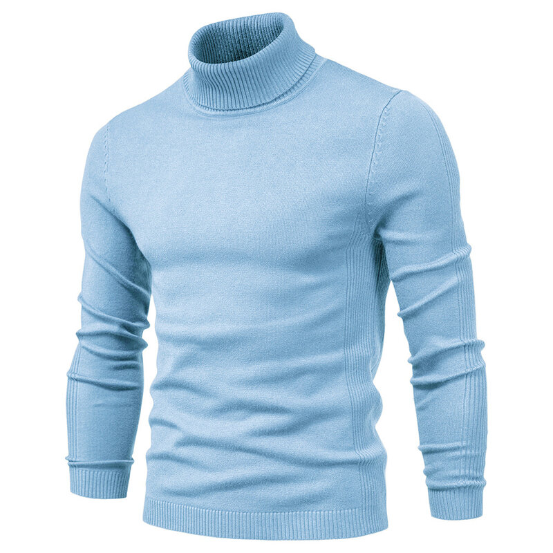 Новинка, зимние мужские свитера Y2K с высоким воротником, повседневные однотонные Качественные теплые приталенные вязаные свитера с высоким воротником, пуловеры для мужчин