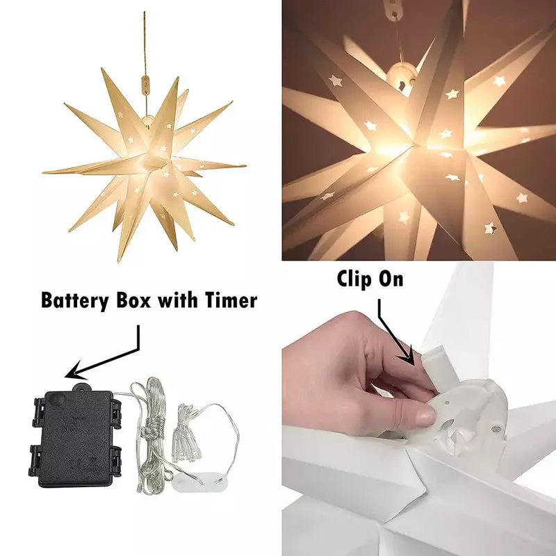 Pendurado Explode Star Decor Light Lanterna de papel Abajur para Grelha de Janela Festa de Natal Decoração de jardim