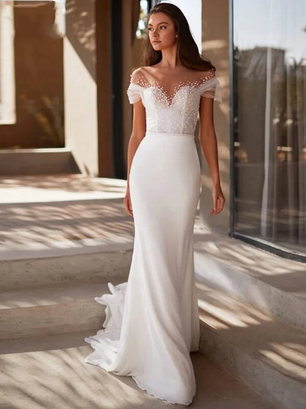 Simple Wedding Dresses For Women 2024 Sweetheart Bridal Gowns Lace Appliques Sheath Mermaid Off The Shoulder Vestidos De Novia