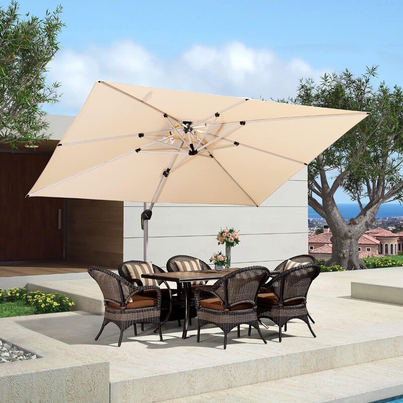 مظلة الفناء الخارجية المستطيل ، مظلات الشمس الثقيلة ، تعويض مقاوم للرياح ، ناتئ كبير ، 9 × 12 بوصة
