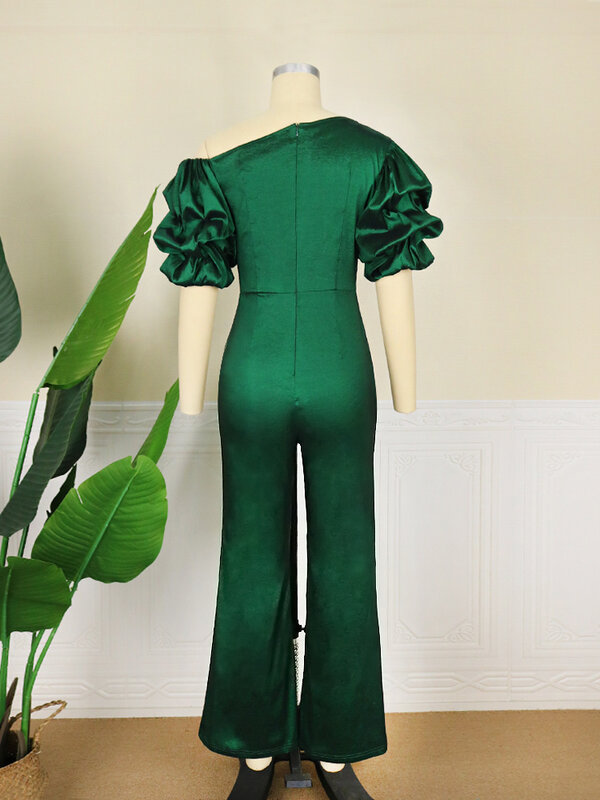 ONTINVA-monos verdes para mujer, ropa de talla grande 4XL, manga corta abullonada, Sexy, Bodycon, fiesta de noche, trajes de una pieza