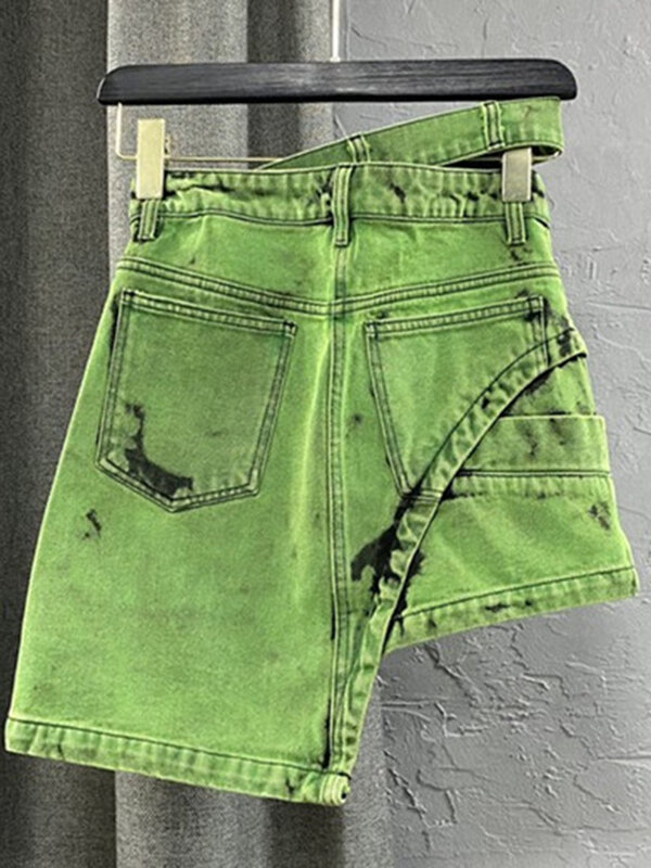 DEAT-saia jeans de cintura alta para mulheres, faixas assimétricas, streetwear tie dye, acima do joelho, maré moda verão, novo, 2024, 17A1759