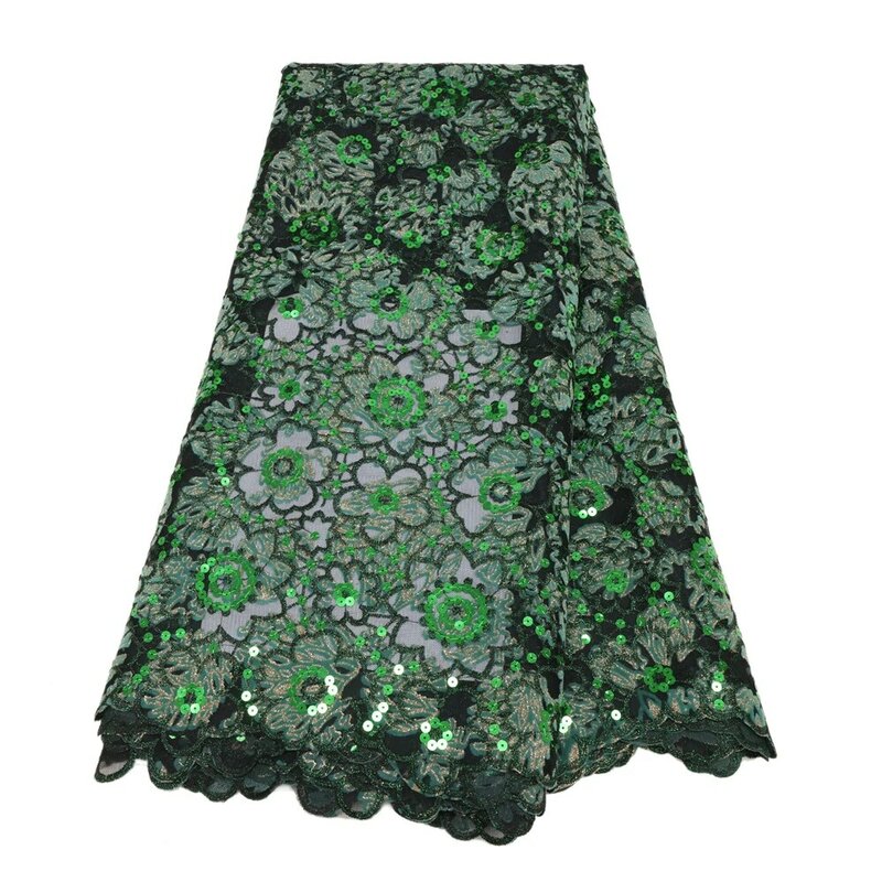 African Sequins Lace Fabric 2023 High Quality Eembroidery French Nigerian Lace Fabrics For Wedding 5Yards Material Sewing QF3013