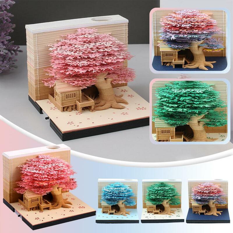 Блок записей omoshiking 3D Блокнот записная книжка 2024 календарь ручной 3D дом бумажная скульптура день рождения нот дерево подарок рваная бумага K3R1