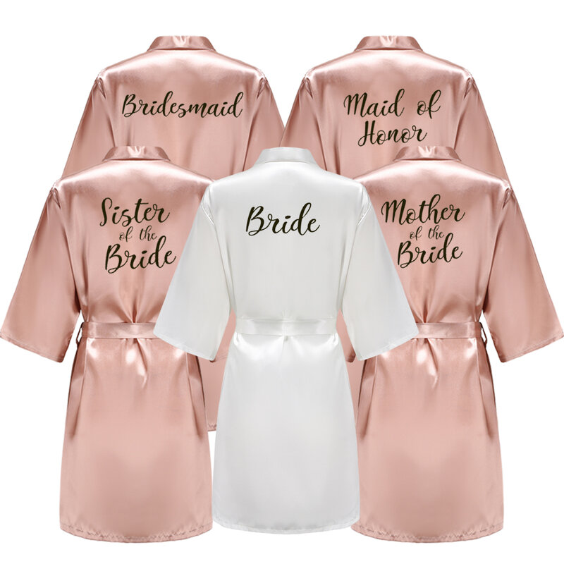 Bride Bridesmaid Wedding Robe Kimono Bathrobe Gown Nightgown Casual Satin Short Women Sexy Nightwear Sleepwear YS1666