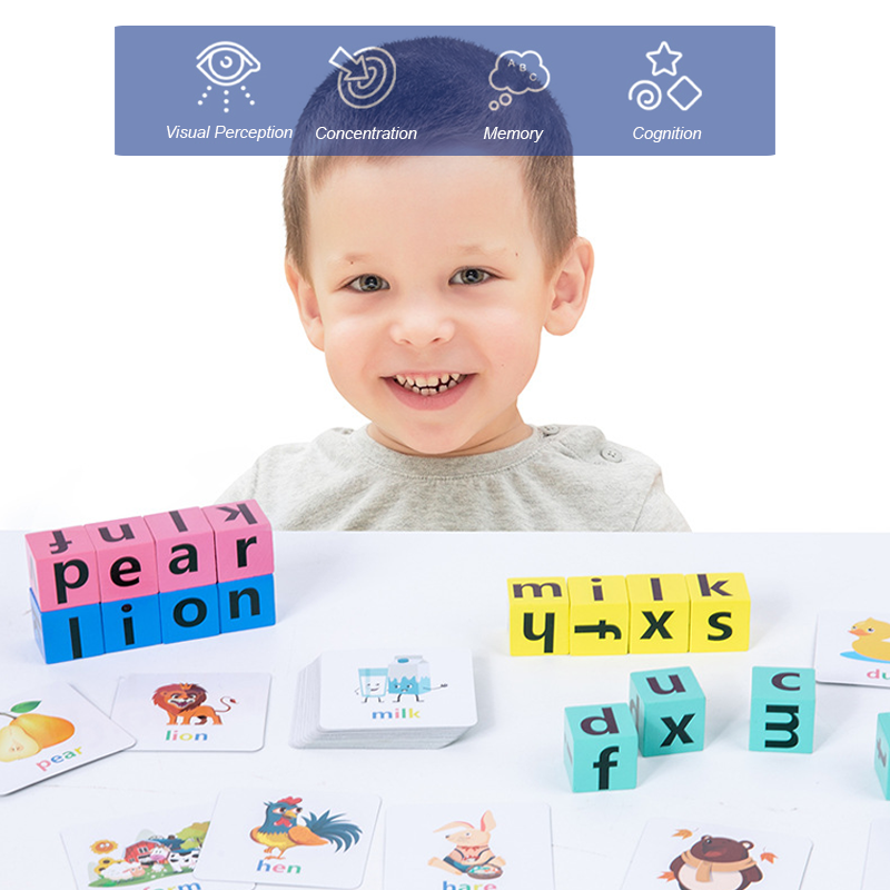 Letter Spelling Block Flash Cards Game, Palavras em Inglês, Aprendizagem Precoce, Jogo Educacional para o Bebê, Cubo Mágico Infantil