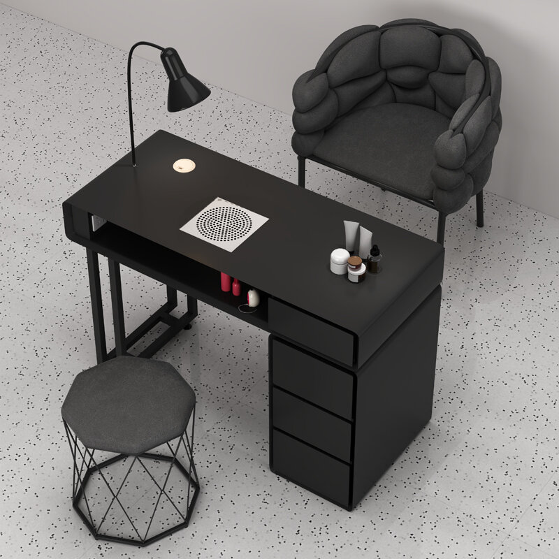 โต๊ะทำเล็บสีดำสีขาวออกแบบลิ้นชักที่ทันสมัยโต๊ะทำเล็บสคริเนียหรูหราเฟอร์นิเจอร์ทำเล็บ