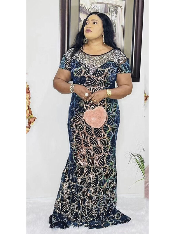 Vestido africano de patchwork para mulheres, gola redonda, socialite particular, plus size, S9273