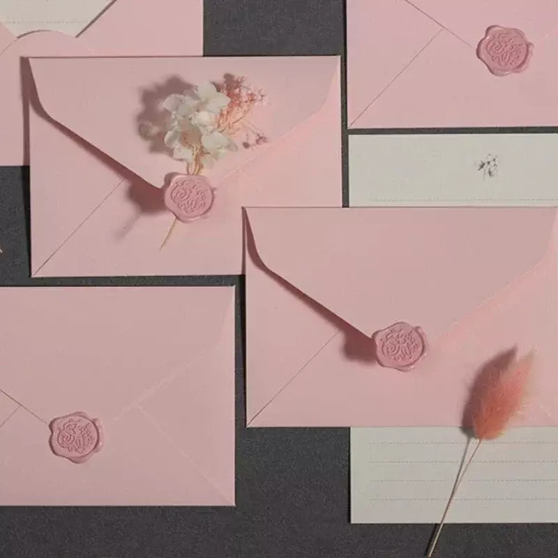 5pcs Romantic Pink Envelopes European Style DIY Wedding Party Invitations Card Cover Korean Stationery Kawaii Wax Stamp Stickers