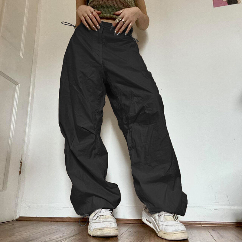 Pantalon à jambes larges tissé, ample, couleur unie, avec cordon de serrage, polyvalent, Streetwear, Baggy, pour femmes, nouvelle collection 2022