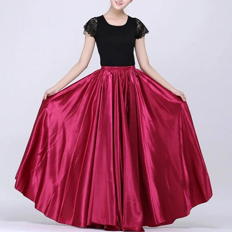 10colors Team Stage Performance Bally Dancing Costumes for Adult Woman Big Swing Satin Silk Gypsy Spanish Flamenco Skirt