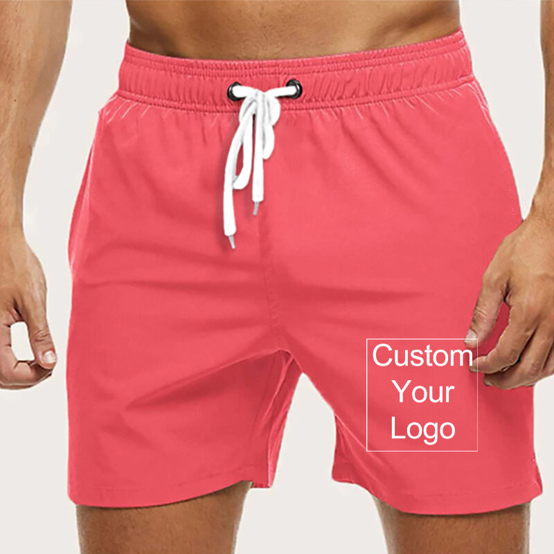 Новинка, мужские летние однотонные пляжные шорты с логотипом на заказ, купальники для бега, спорта, повседневные бриджи