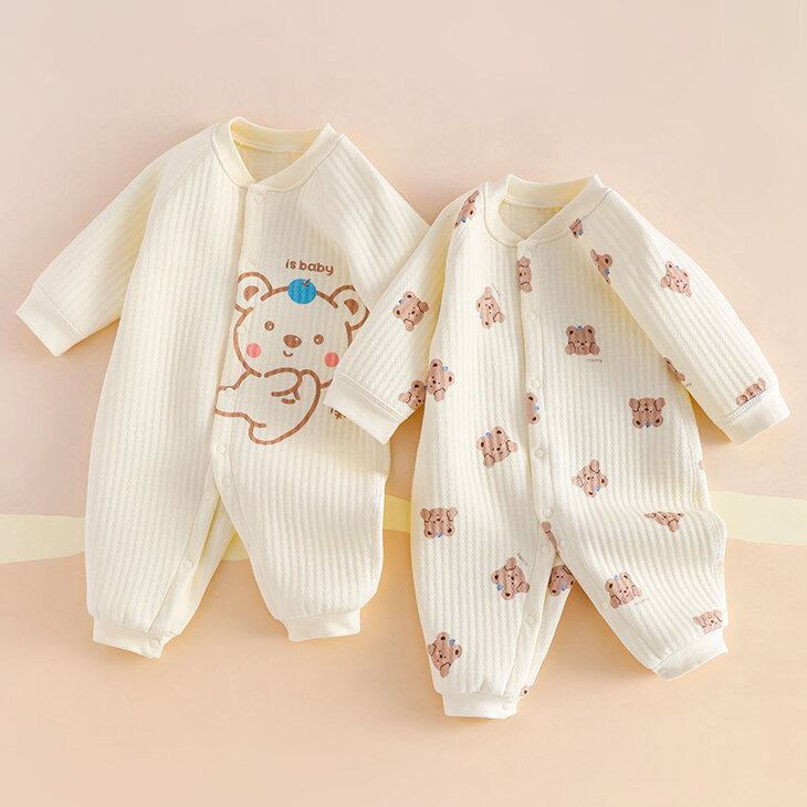 Боди для новорожденных от 0 до 24 месяцев, хлопковая сохраняющая тепло детская одежда, Зимние Боди для новорожденных мальчиков с милым медведем, мультяшным принтом, декоративные боди