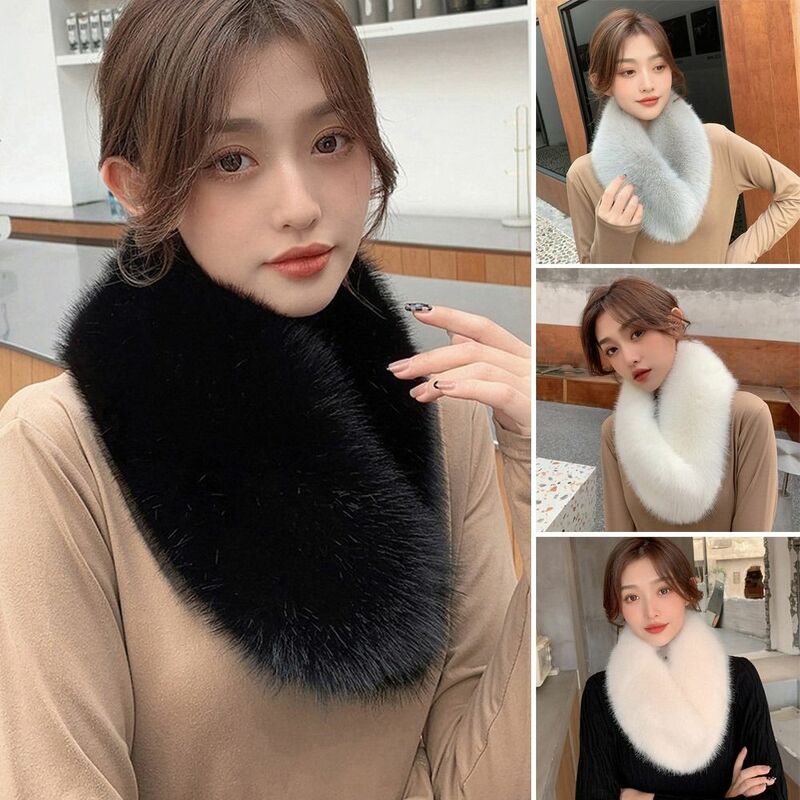 Cachecol de imitação de pele para mulheres gola de cabelo quente xale espessado de cor sólida babador feminino de lã artificial inverno