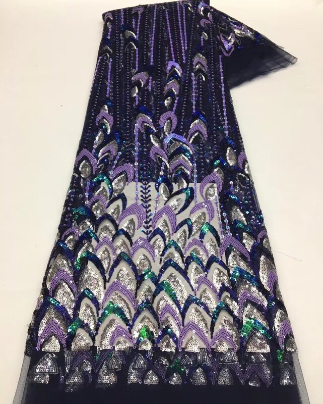Tecido de renda francesa com lantejoulas alta qualidade 5 metros nigéria tecido renda mash azul para festa casamento ts1746