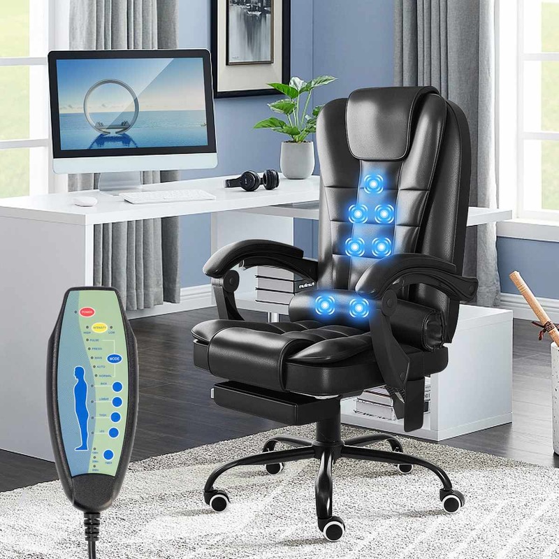 Chaise de bureau pivotante et ergonomique, en PVC, réglable, avec télécommande, pour jeu et Massage, 7 points