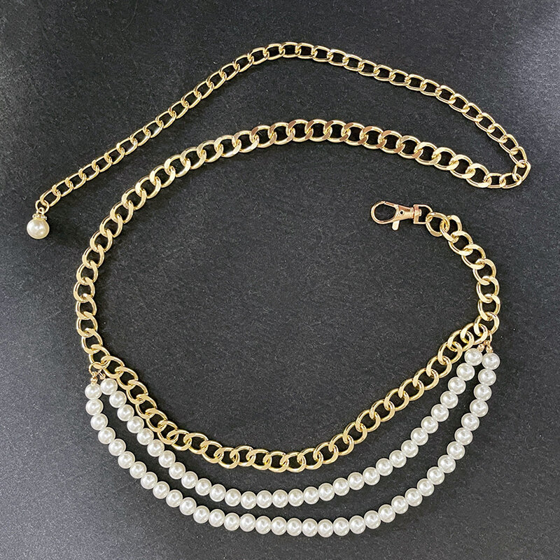 Modny pasek w stylu vintage imitacje pereł łączenie pasków damskich łańcuszek wysokiej jakości wielowarstwowy wykwintny pasek biżuteria akcesoria