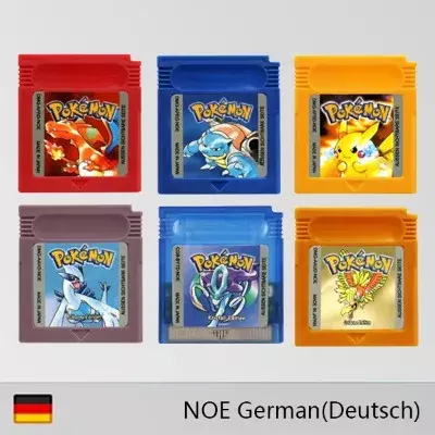 Gbc-cartucho de videogame, 16 bits, pokemon, vermelho, amarelo, azul, cristal, ouro, prata, versão noe, língua alemã