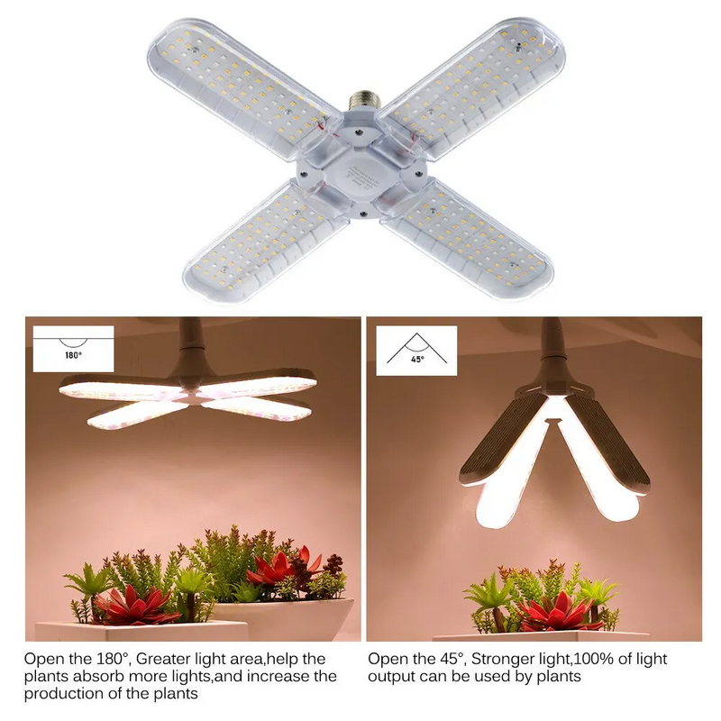 Foldable Full Spectrum LED Grow Light, Planta Crescente Luz, Phytolamp Bulb, Plantas de Interior, Flor e Mudas, E27, 24W, 36W, 48W