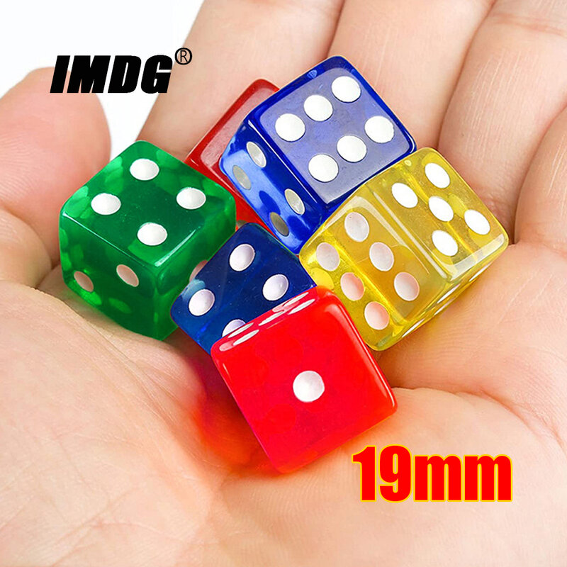 10 pz/pacco colori trasparenti dadi acrilici 19mm punto bianco angoli quadrati di alta qualità Boutique Game Bar Mahjong Cubes