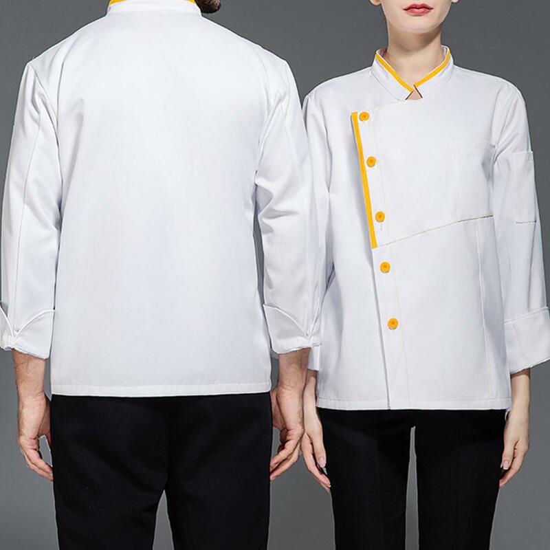 Giacca da cuoco traspirante uniforme da cuoco professionale manica corta colletto alla coreana Top per cucina panetteria ristorante Unisex morbido