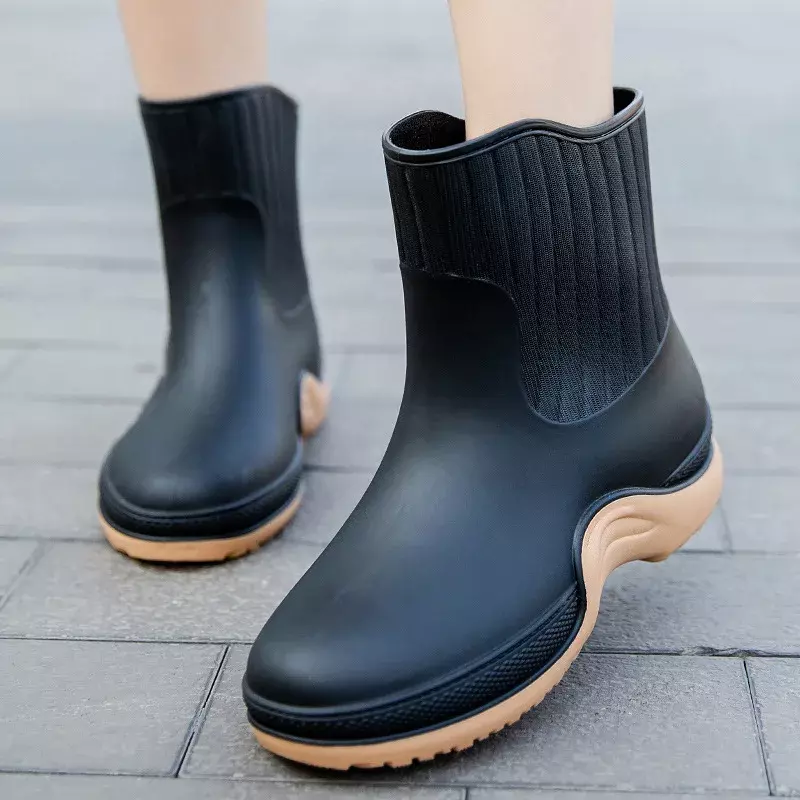 Damskie wygodne kalosze na zewnątrz antypoślizgowe wodoodporne buty damskie modne codzienne ciepłe kalosze gumowe buty 2024
