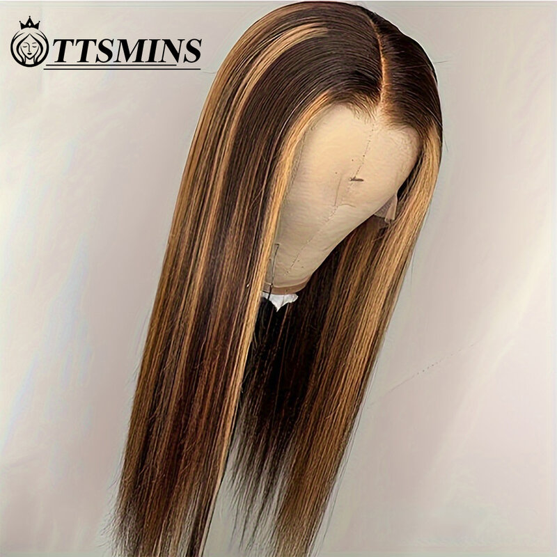 Peluca de cabello humano largo para mujer, postizo de encaje Frontal, liso, 13x4, color marrón degradado, peruano, predespuntado
