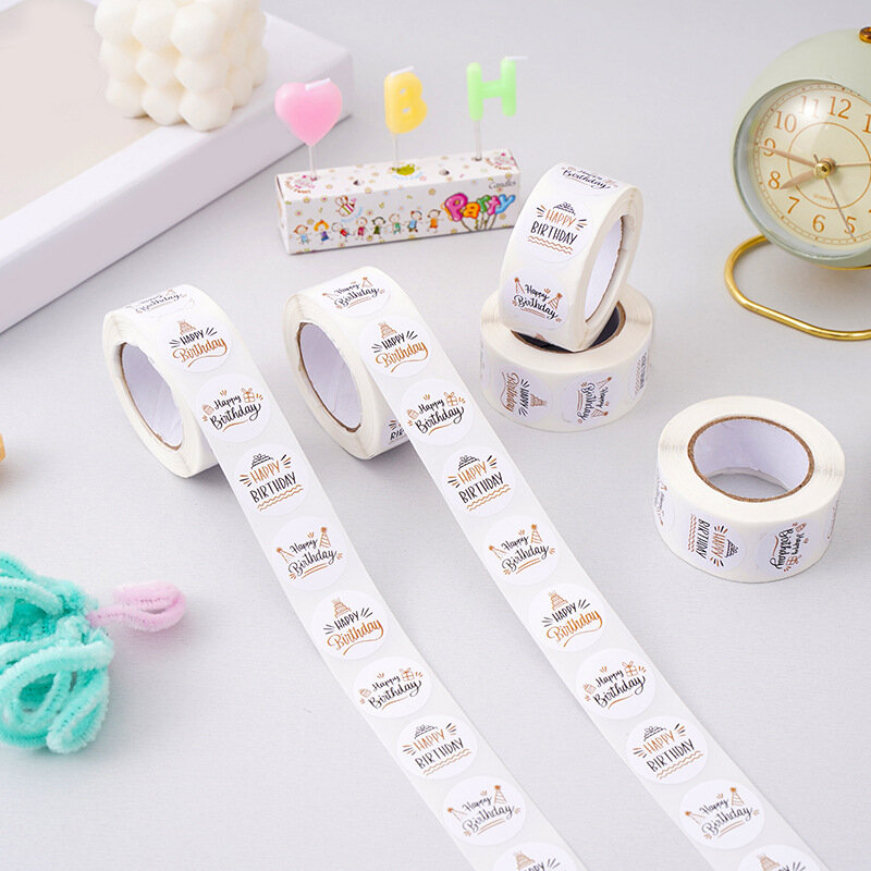 100-500pcs 1inch Cute Happy birthday Stickers for Gift Wrapping Decoration Envelope Sealing Label Kids toys Stationery Stickers