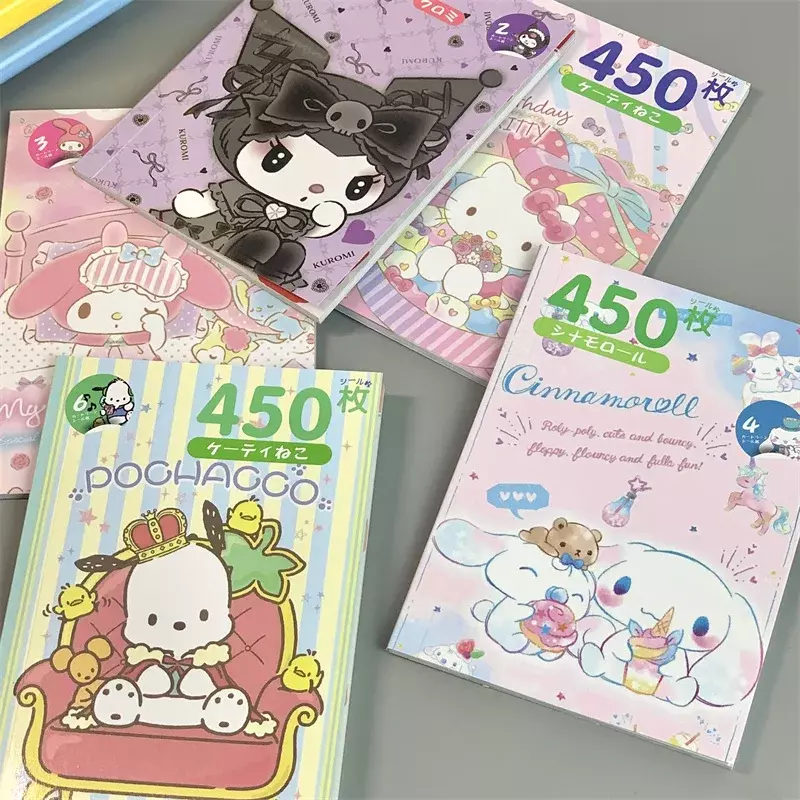 Sanrio Kuromi Olá Kitty Livro de Adesivos, Melodia, Goo Cartão Dos Desenhos Animados, Kawaii Etiqueta, Mão Conta Decoração para Meninas, Presente, 450Pcs
